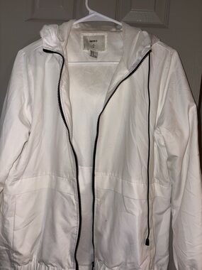 Forever 21 White Hooded Utility Jacket with Black Trim